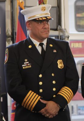 Chief Perez stands at the 2018 award and swearing in ceremony. 